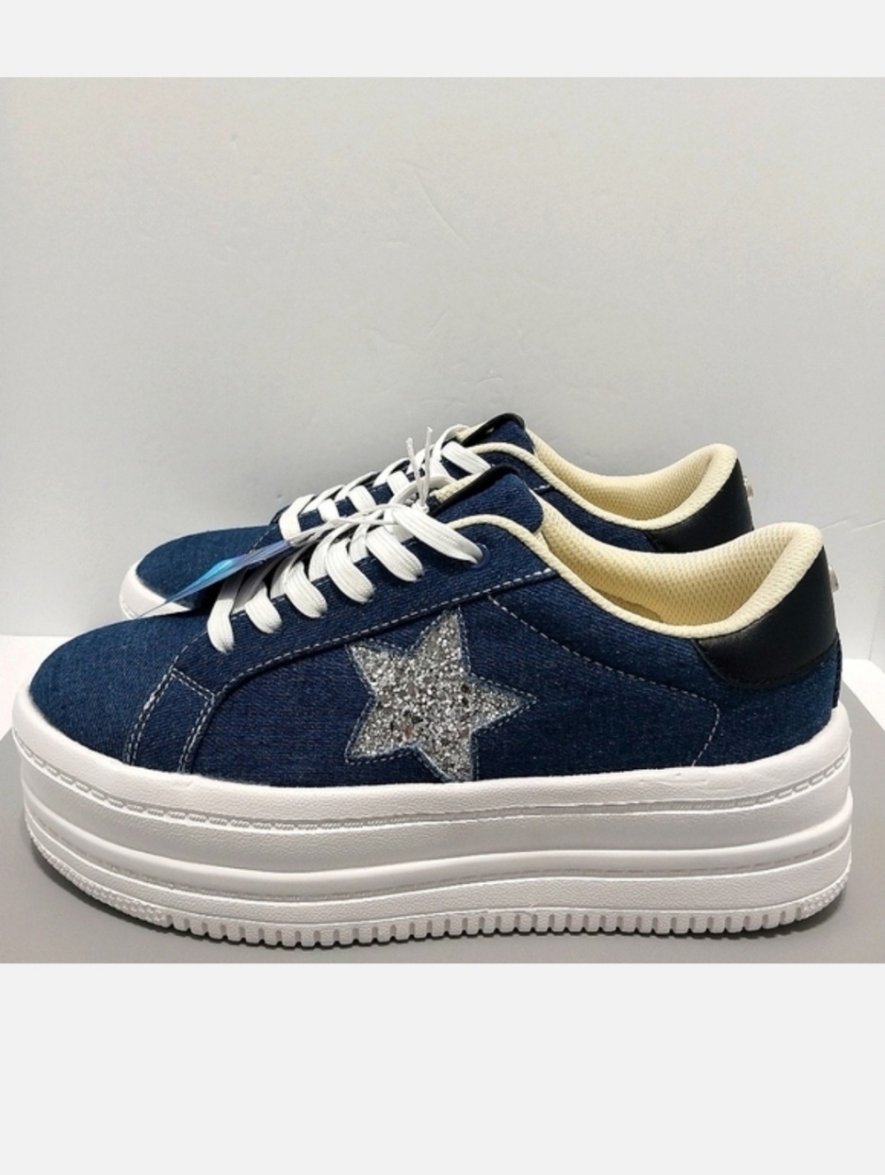 Belos Denim & Glitter Star Platform Sneakers, NWT, Size 9| EUR 40‎